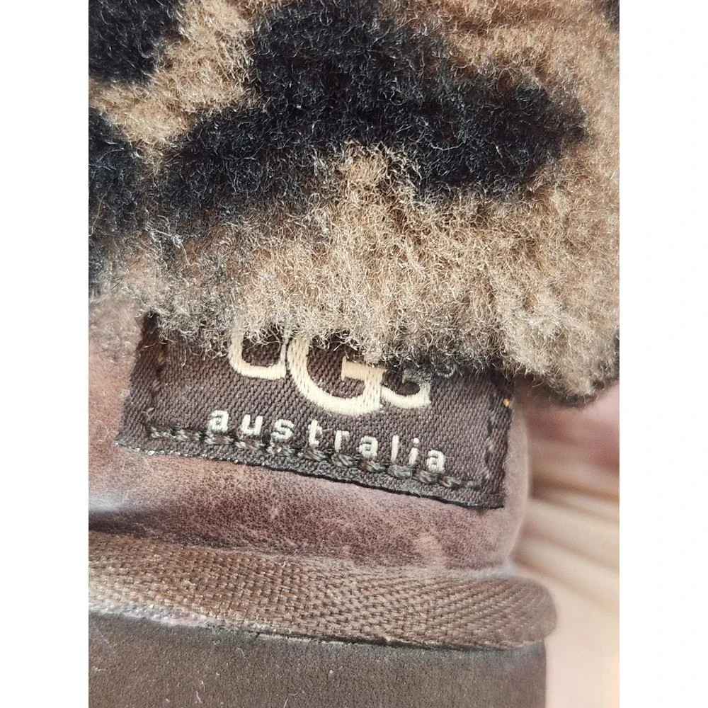 UGG Boots Kids Size 10 Brown Leopard Print Leather Buckle Winter Boots
